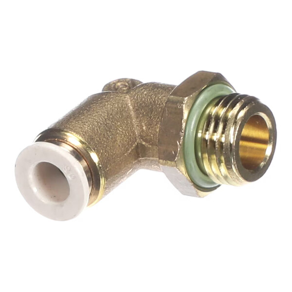 A brass screw-in push-on elbow fitting with a G1/4" thread and a white plastic insert.