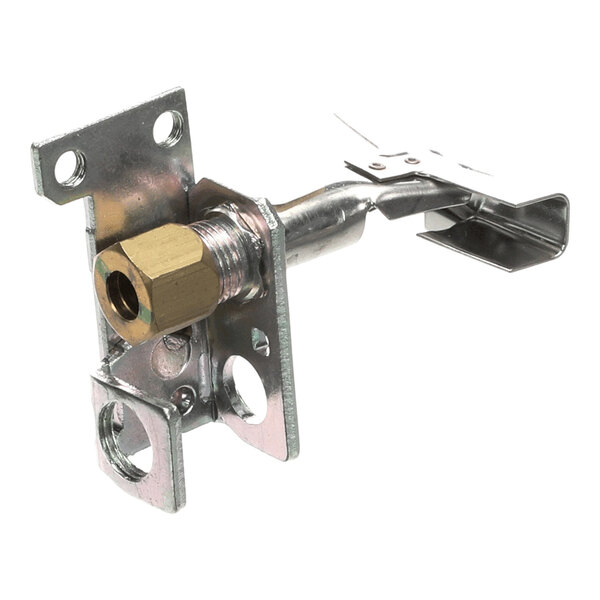 A metal support bracket with a brass fitting, designed as a pilot support component for commercial kitchen equipment.