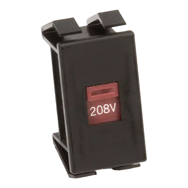 A black rectangular slide switch labeled '208V' designed for electrical equipment.