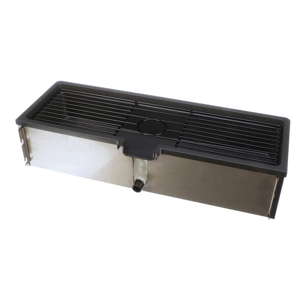 A rectangular metal and plastic drip tray assembly designed for beverage dispensers.