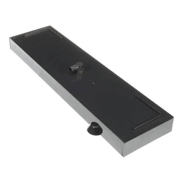 A rectangular grey drip tray assembly for beverage dispensing equipment.