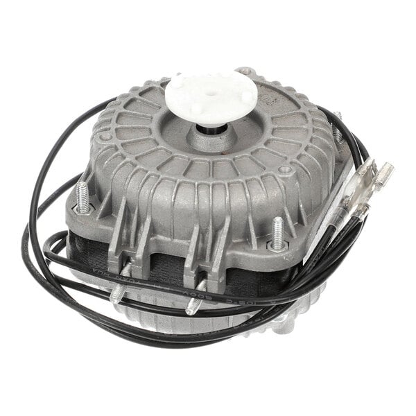 A metal Electrolux Professional 0USDGW condenser fan motor with attached wires.