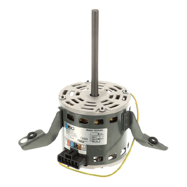 A direct drive electric motor with mounting brackets and a central shaft, used for HVAC systems.