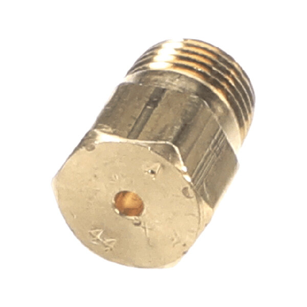 A brass orifice fitting with a threaded end, typically used in gas appliances.