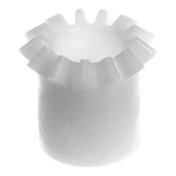 A white plastic horizontal auger gear with multiple teeth around the top edge.