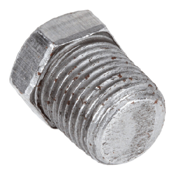 A metal hex head pipe plug with a threaded body.