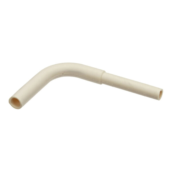 A white plastic bent reservoir hose.