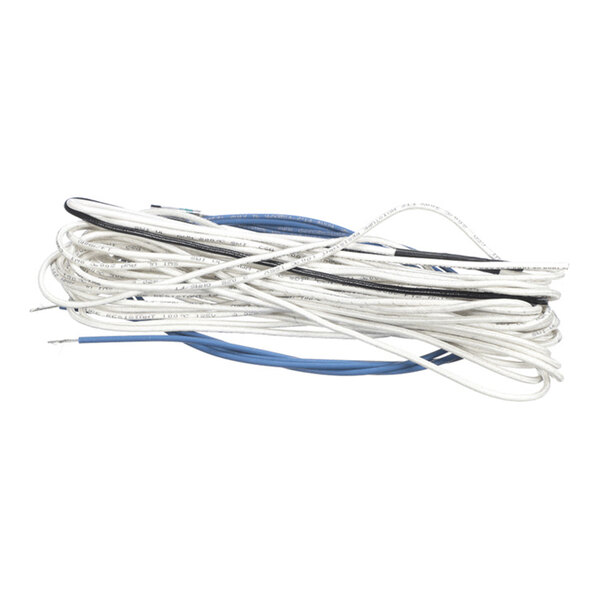 A bundle of white and blue electrical wires, identified as a KPS Global 22-000002 frame heater with thermostat.