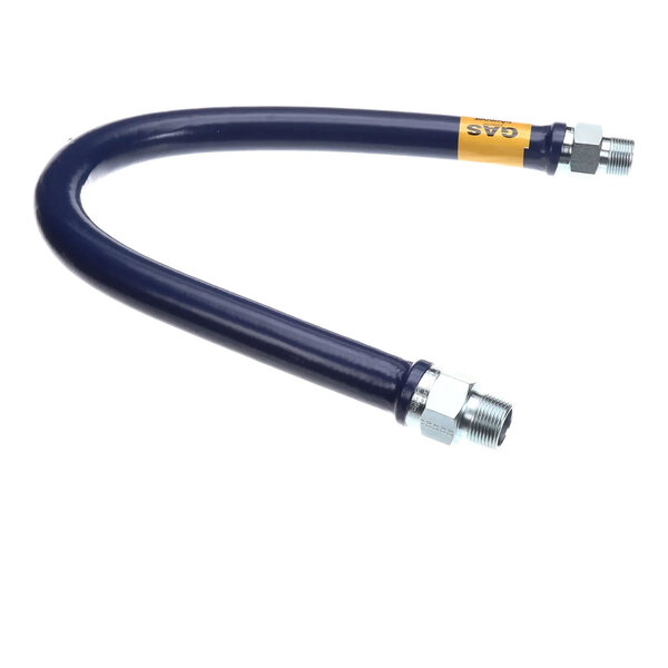 A flexible gas connector hose with metal fittings on both ends.