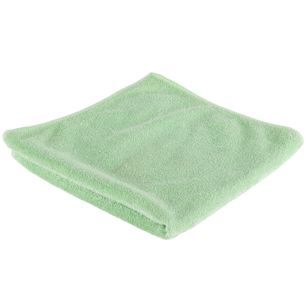 A close-up of a green Unger SmartColor medium-duty microfiber cleaning cloth.
