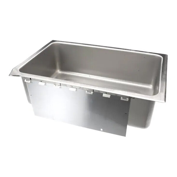 A rectangular stainless steel steam well.