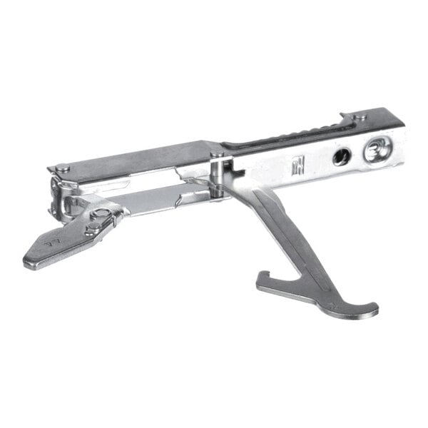 A metal replacement door hinge for Equipex equipment.