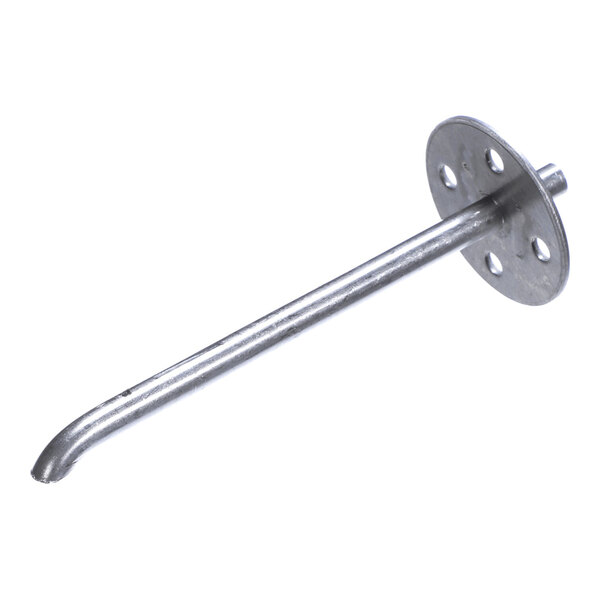 A metal pilot tube with a round mounting plate featuring several holes.