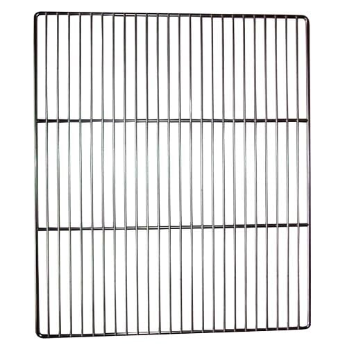 A close-up of a zinc metal grid shelf.