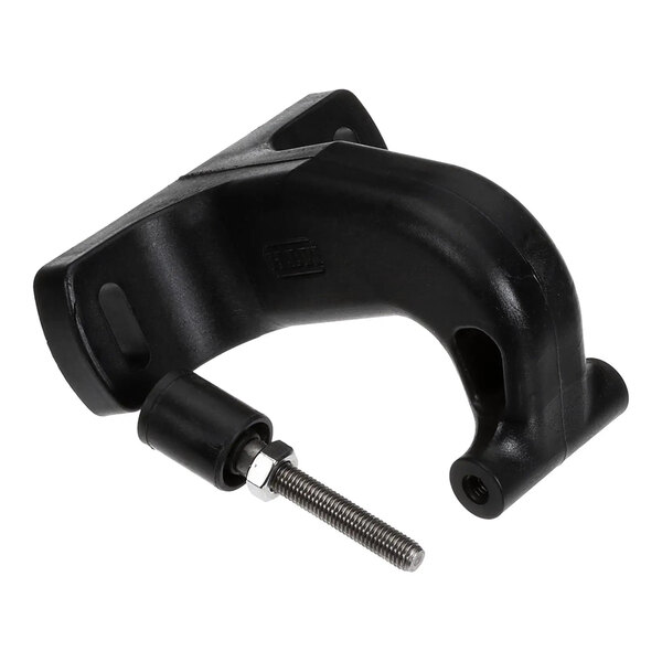 A black Frank Door 4001-15 wall guide hook with a metal bolt and mounting holes.