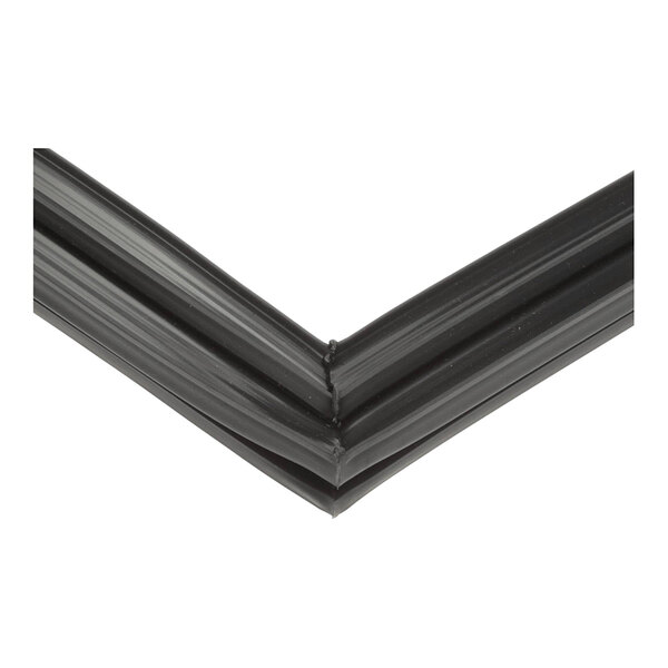 A black rubber door gasket with a right-angle corner, designed for sealing purposes.