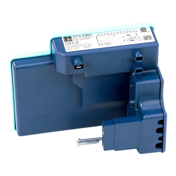 A blue Electrolux Professional 0C8189 flame control device with a label and mounting screw.