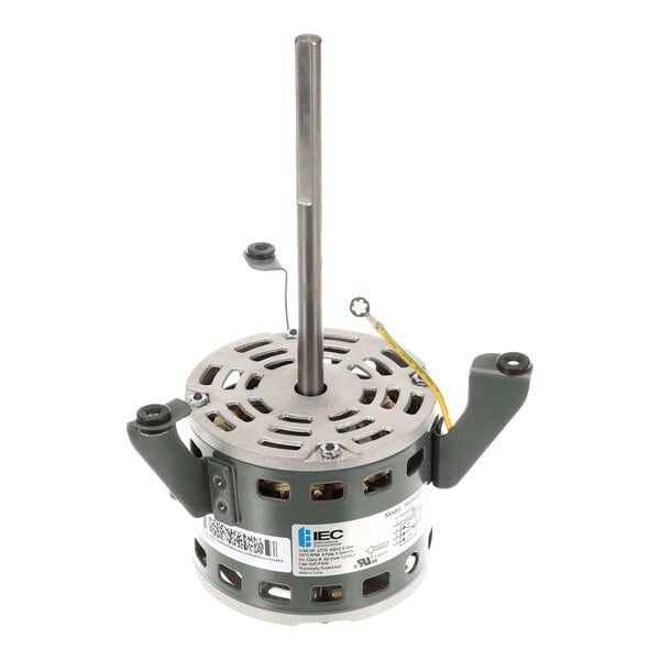 A direct drive electric motor with a vertical shaft and attached mounting brackets.