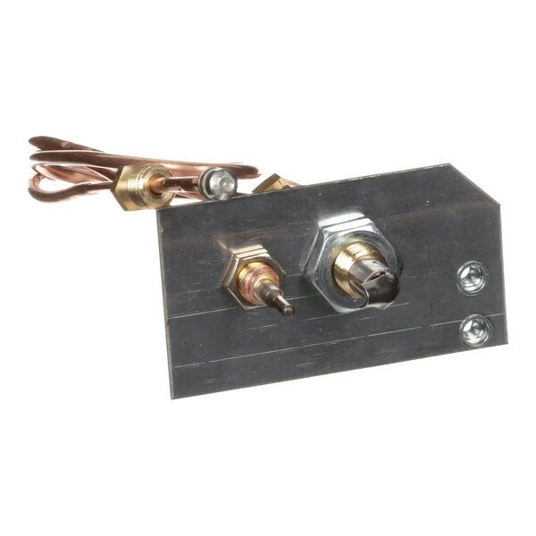 A metal pilot assembly component with attached copper tubing, used for Dorégrill equipment.