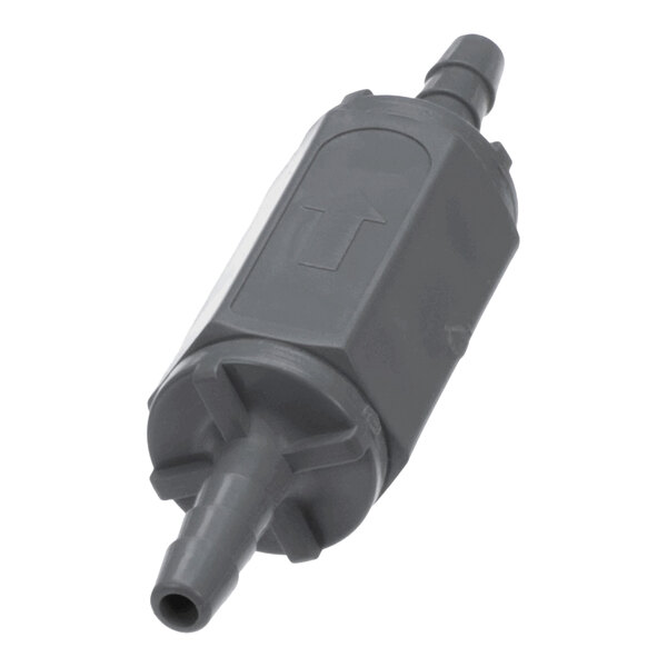 A plastic check valve with barbed fittings on both ends.