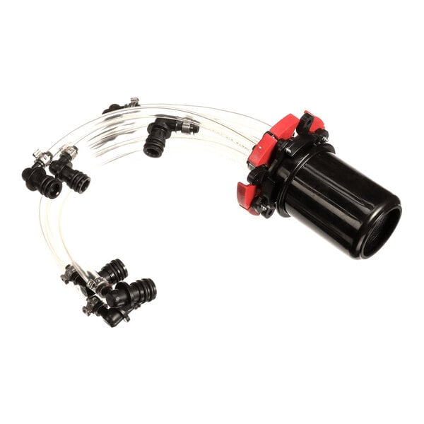 A Lancer 49-0304-SP nozzle assembly with four valves and attached tubing for FS30 beverage dispensing systems.