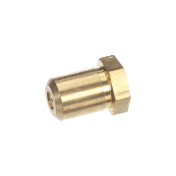 A small brass orifice fitting with a hexagonal head, used for gas flow control in appliances.
