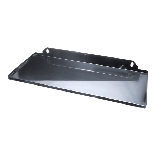 A rectangular metal drip tray assembly with raised edges and mounting holes on the back panel.