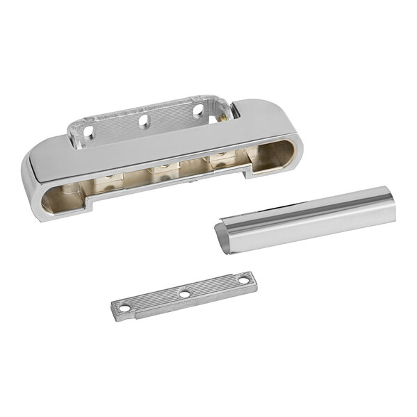 A silver metal Kason edge mount door hinge with holes.