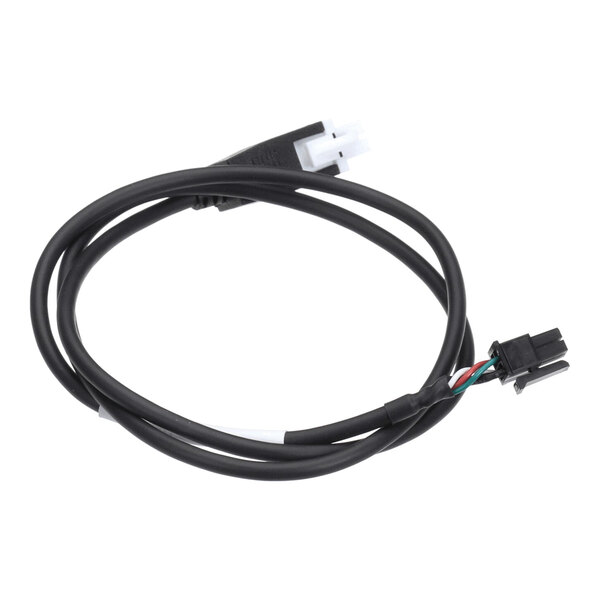 A black pressure transducer harness cable with connectors on both ends.