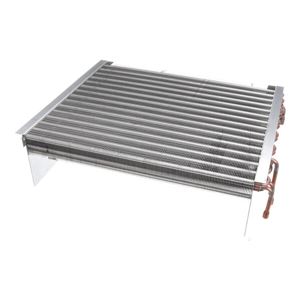 A metal condenser coil with three rows, measuring 15 inches in height and 17 inches in width.