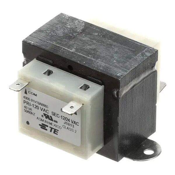 A metal and plastic electrical transformer labeled for 40VA use.