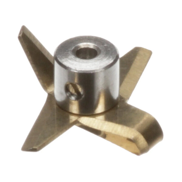 An emulsifying blade attachment for a Minipro mixer, made of metal with a central hub and two angled blades.