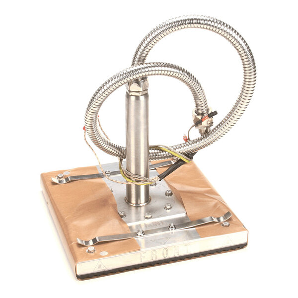 An electric hot plate with a metal base, long central tube, and coiled metal tubing, designed for professional use.