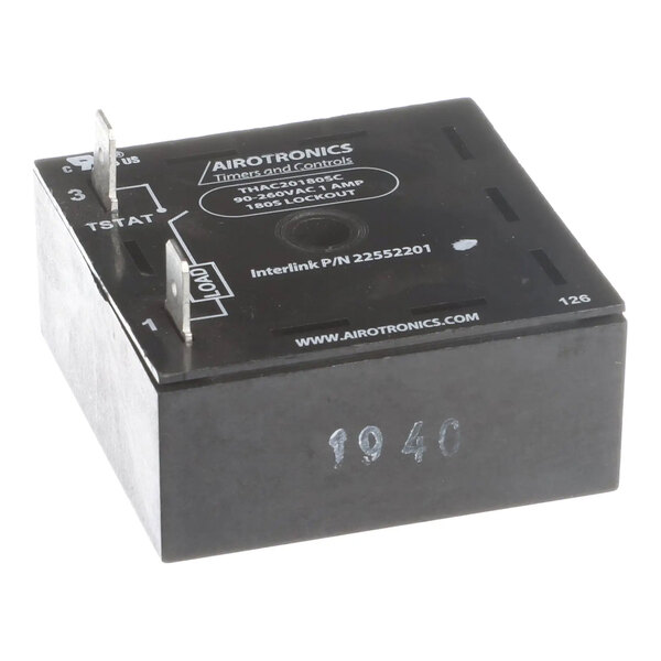 A Heatcraft 22552201 3 Minute Delay On Break Timer with electrical terminals and labeled housing.