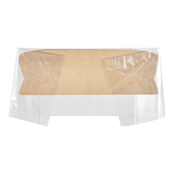 A paper hot baguette take-out container with a fog-resistant film window.