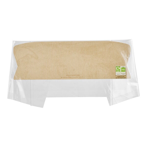 A paper hot baguette take-out container with a fog-resistant film window.