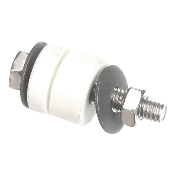 An Equipex A09003COM insulator/end cap with metal washers and nuts.