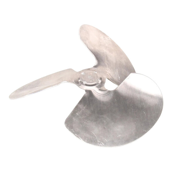 A three-blade metal fan component.