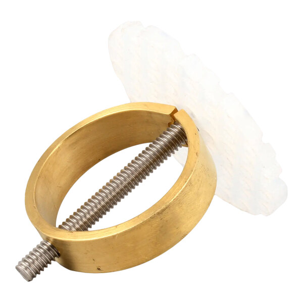 A brass and stainless steel 2-inch drain lock with a threaded screw mechanism.