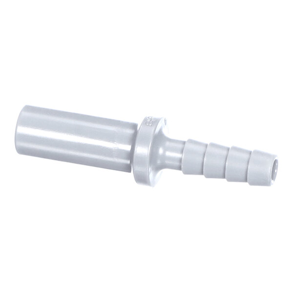 A gray plastic fitting with a 3/8 inch stem on one end and a 1/4 inch barbed connector on the other end.