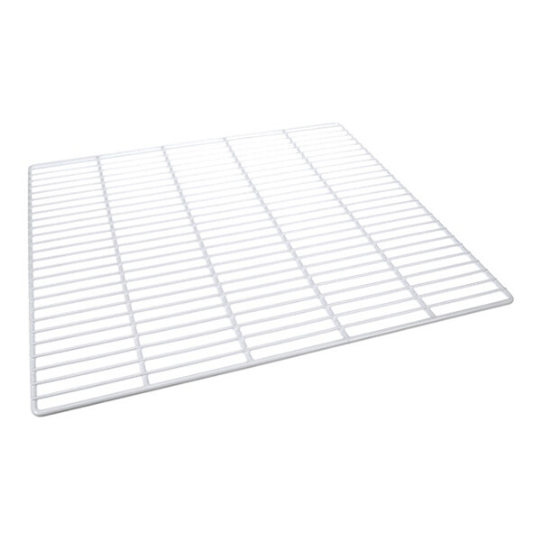 A rectangular white wire shelf for refrigeration units, measuring approximately 21-7/16 inches by 24 inches.