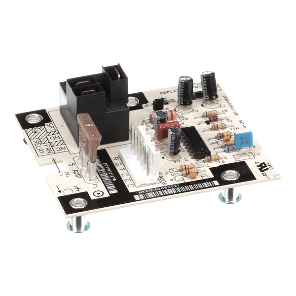 A circuit board with various electronic components, including capacitors, resistors, and connectors, designed for use in HVAC systems.