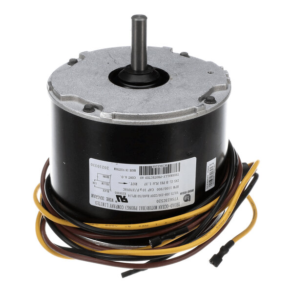 A cylindrical electric motor with a central shaft and attached wiring, labeled as an International Comfort Products 1171335 Motor.