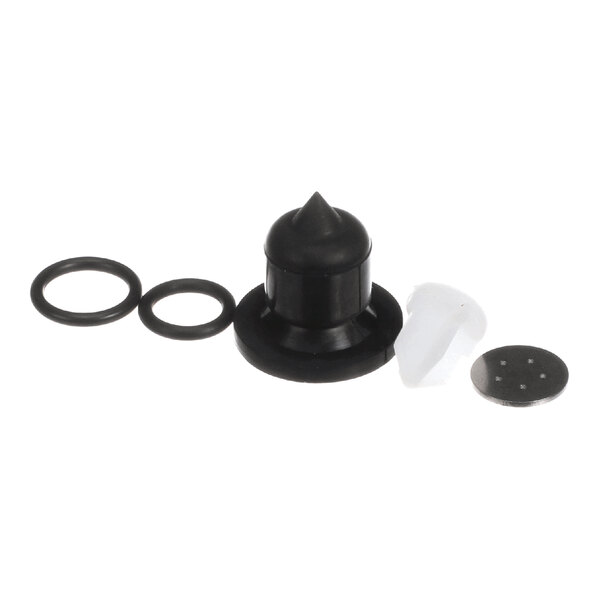 A JoeTap 1635-20L10 faucet nosecone kit for nitro coffee, including O-rings, a nosecone, a plastic component, and a small filter.