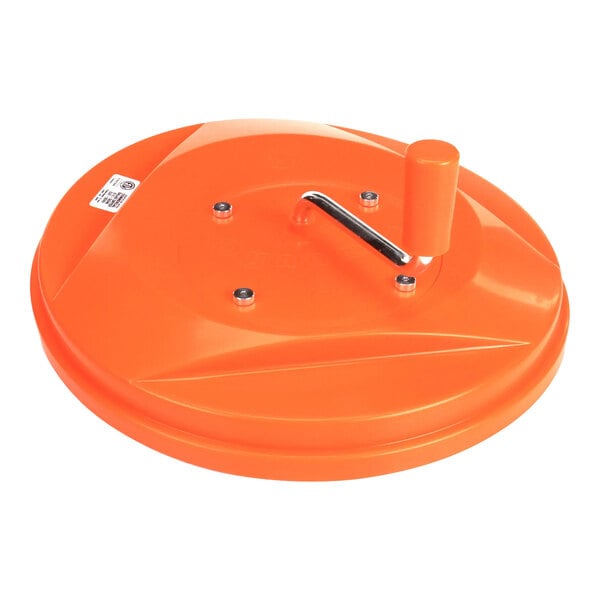 A round orange replacement cover for a Dynamic mixer, featuring a handle and mounting bolts.