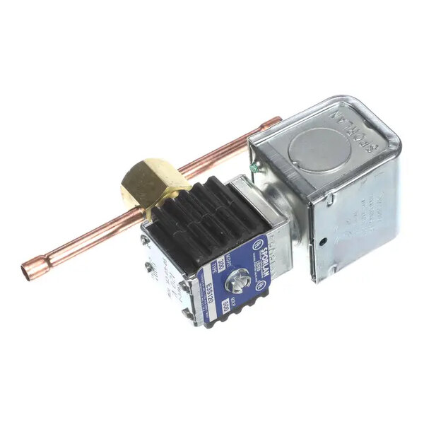 A refrigeration solenoid valve with a coil, designed for 120V operation.