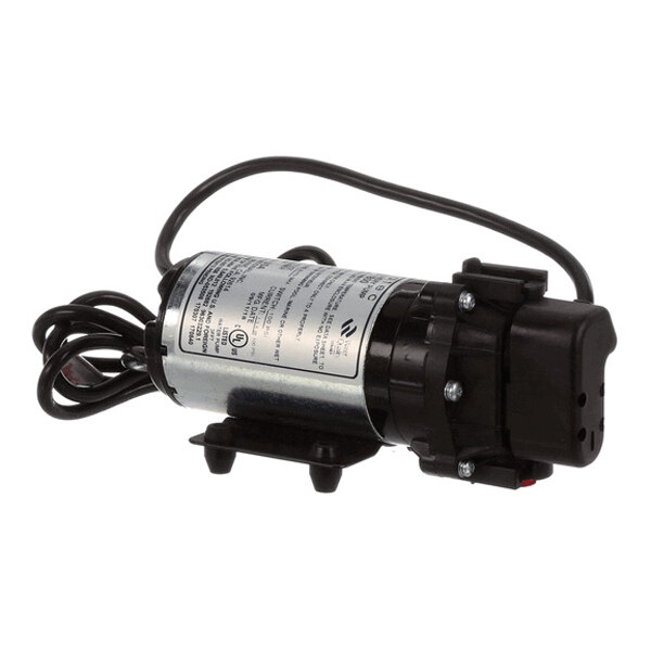 A Lancer 16-0166 Aquatec Ddp7800 diaphragm pump with attached wiring and mounting base.