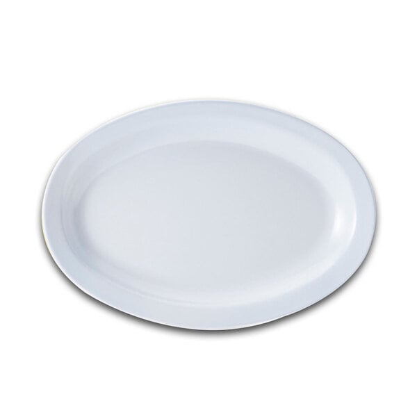 A white oval melamine platter.