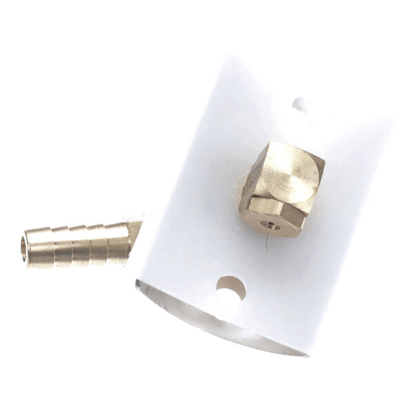 A brass and white steam fitting assembly component.
