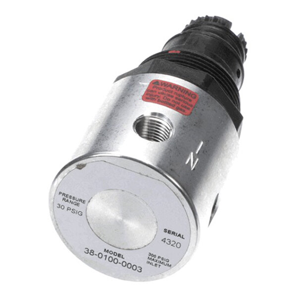 A metal CO2 regulator with a preset pressure range and threaded inlet and outlet ports.